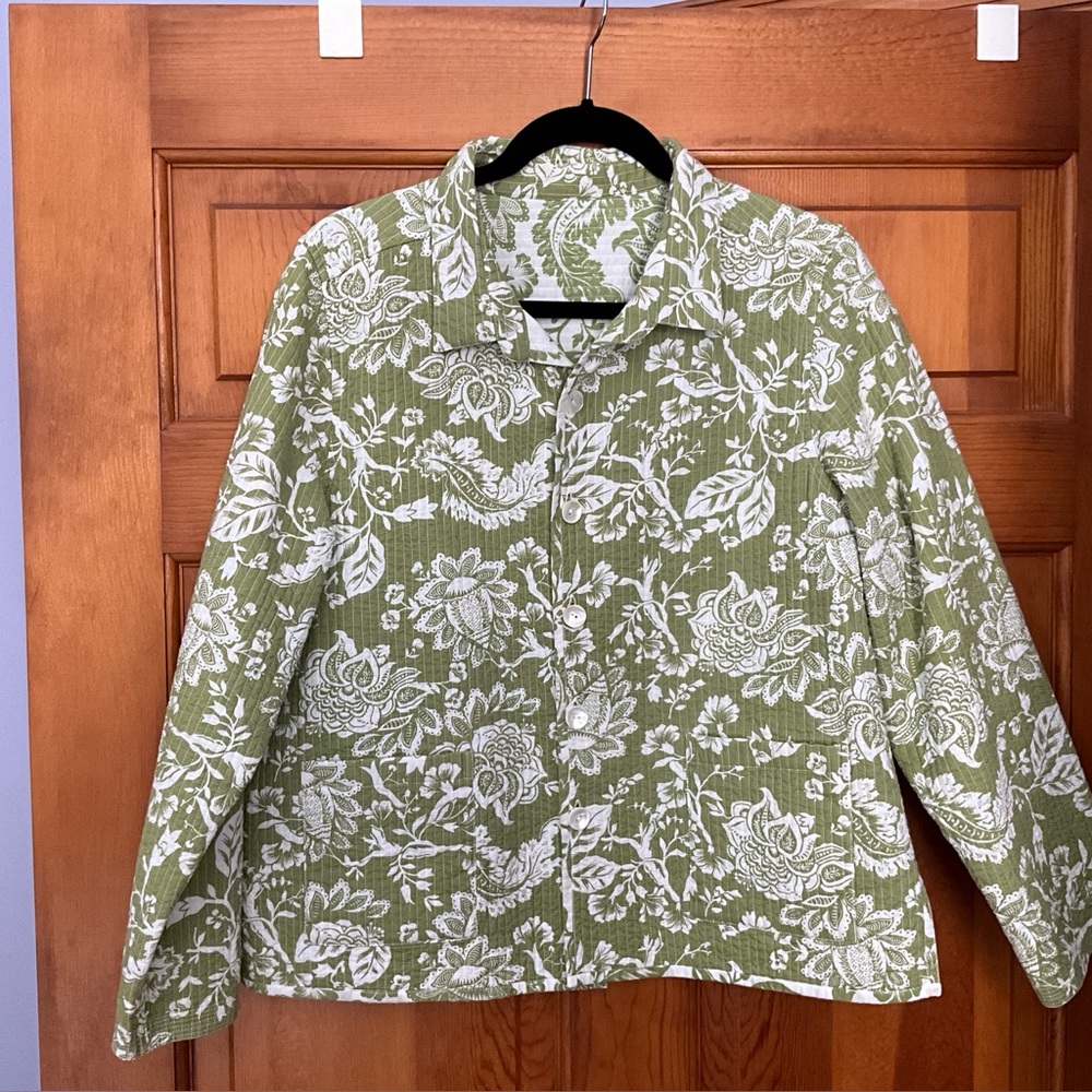 Nomadic Traders Quilted Reversible Cotton Jacket Coat Green White Floral Sz L